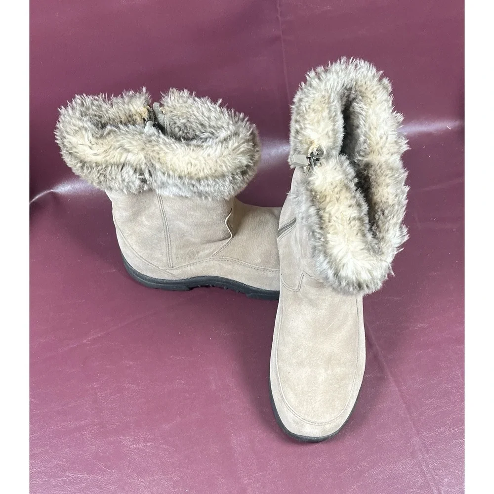 LL Bean 05455 Women's Beige Suede‎ Nubuck Fleece Lined Winter Boots SZ. 10 Med